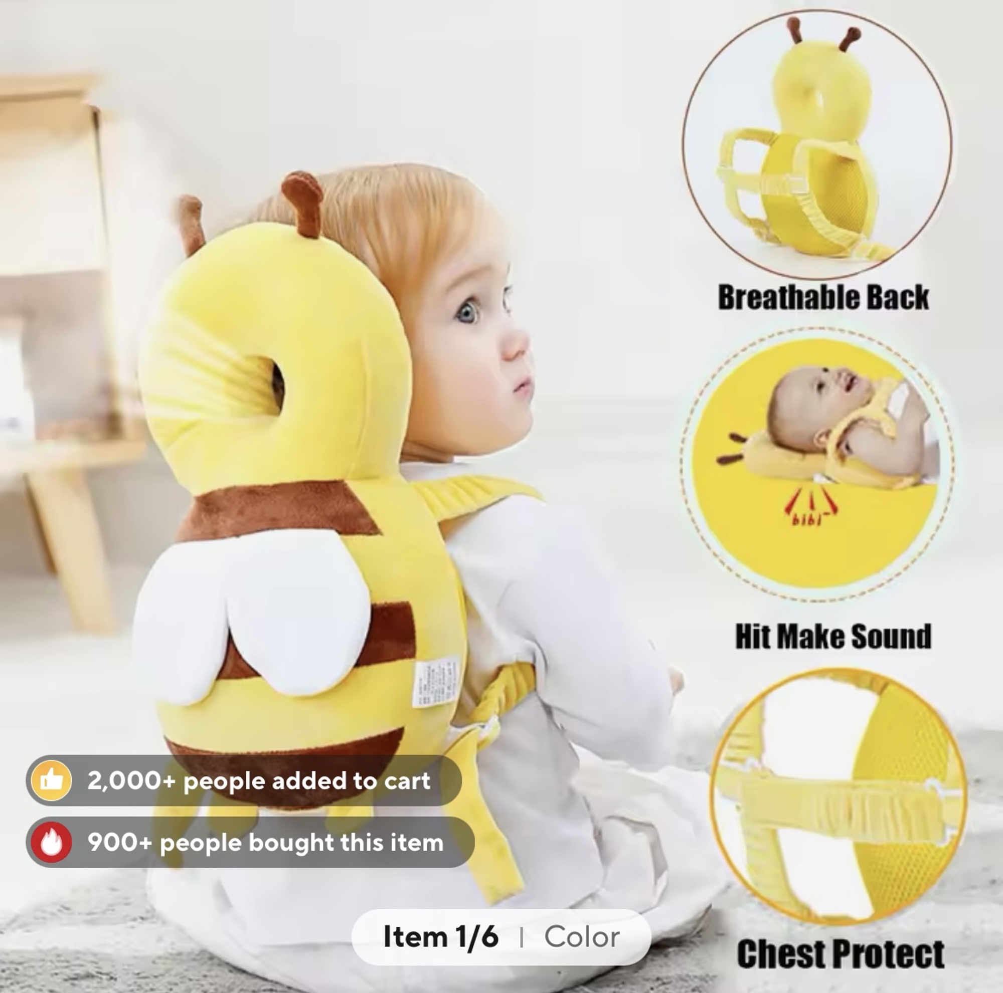 Baby Head Protector Backpack Bee Soft Landing & Safety Toddler Fall